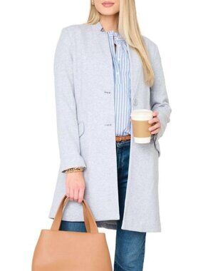 Heather Grey Medium Notch Collar Knit Topper Sweater Jacket for Business Casual